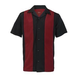 Maximos Men's Retro Classic Two Tone Bowling Shirt Charlie Sheen Red Black